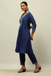 Blue Viscose Blend Straight Embroidered Kurta Palazzo Suit Set image number 3
