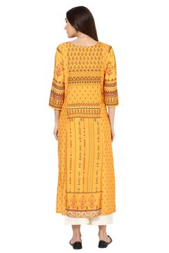 Yellow A-Line Viscose Rayon Kurta image number 5