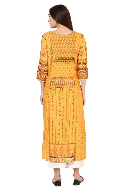 Yellow A-Line Viscose Rayon Kurta image number 5