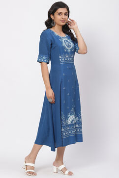 Indigo LIVA Asymmetric Kurta Dress image number 4