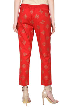 Red Poly Lycra Slim Pants image number 4