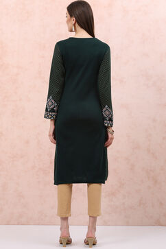 Olive Green Acrylic Straight Kurta image number 4