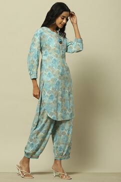 Blue Printed Straight Co-ord Set image number 5