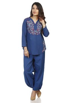 Indigo Cotton Asymmetric Kurta image number 4