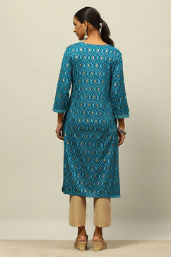 Teal Printed Straight Kurta image number 3