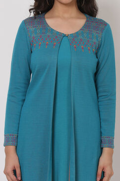 Turquise Poly Cotton Jacquard Shrug image number 1
