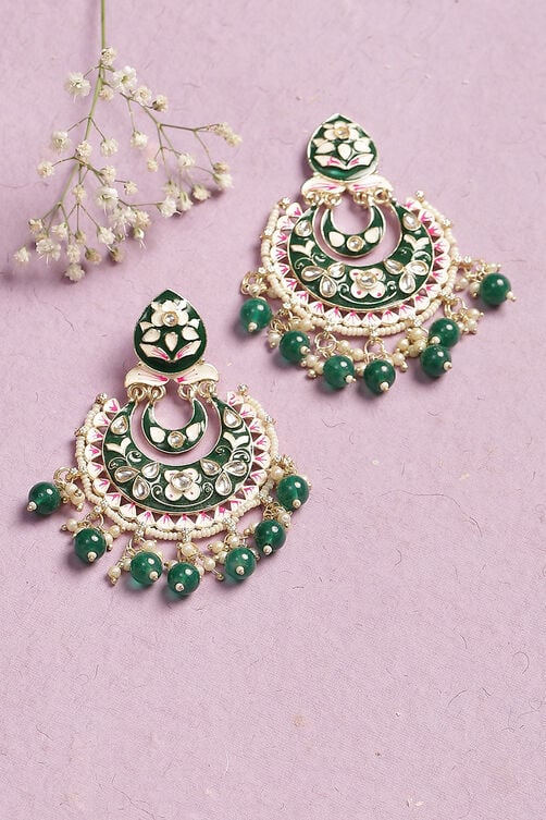 Dark Green Gold Plated Chandbalis image number 0