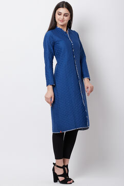Blue Cotton And Flex A Line Jacket image number 7