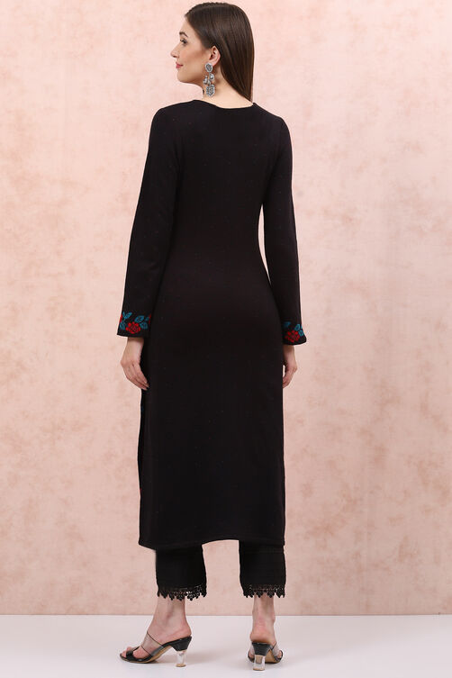 Black Acrylic Straight Kurta image number 4