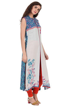 Off White Straight Rayon Kurta image number 3
