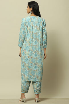 Blue Printed Straight Co-ord Set image number 4