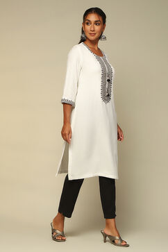 White Pashmina Straight Kurta image number 4