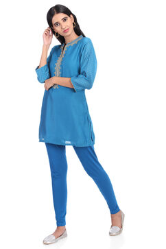 Teal Blue Straight Poly Cotton Indie Top image number 4