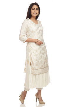 Ecru Flared Viscose Kurta image number 2