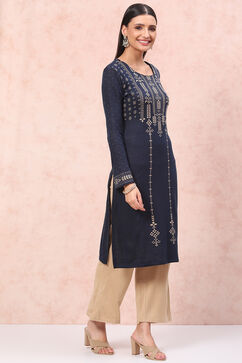 Blue Acrylic Straight Kurta image number 3