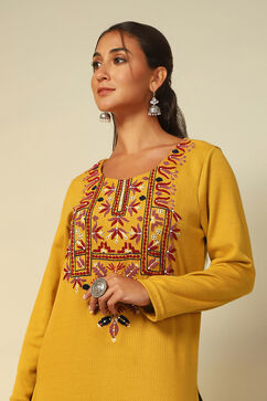 Mustard Acrylic Straight Kurta image number 1