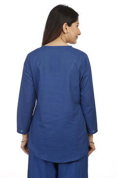 Indigo Cotton Asymmetric Kurta image number 5