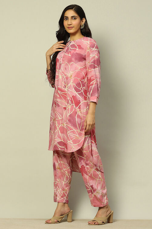 Aqua Blue Floral Printed Straight Co-ord Set image number 0