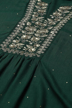 Green LIVA Straight Printed Kurta Palazzo Suit Set image number 1