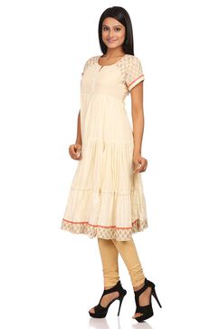 Off White Anarkali Cotton Kurta image number 1
