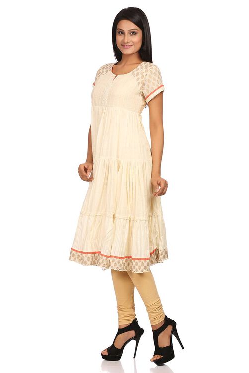 Off White Anarkali Cotton Kurta image number 1