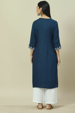 Indigo LIVA Straight Kurta image number 4