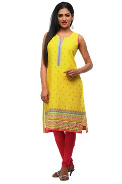 Lime Cotton Straight Kurta image number 0