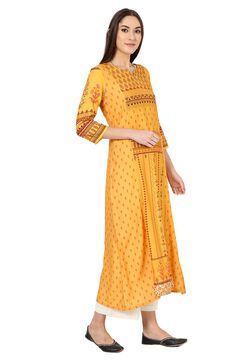 Yellow A-Line Viscose Rayon Kurta image number 3