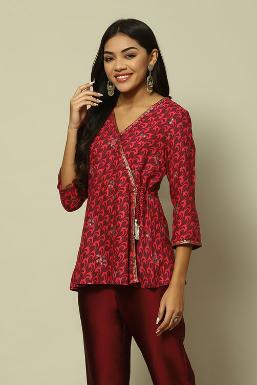 Wine LIVA Straight Printed Top image number 2