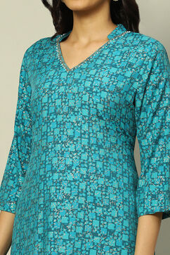 Blue Viscose Blend Geometric Printed Straight Kurta image number 1