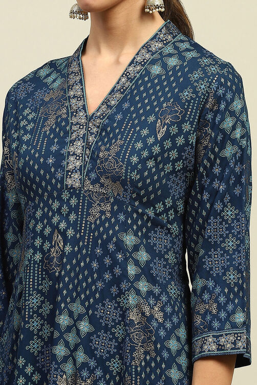 Magenta Printed A-line Kurta image number 1