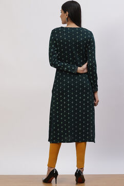 Teal Green Acrylic Straight Kurta image number 4