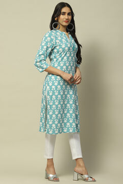 Sea Blue Rayon Staight Kurta image number 4