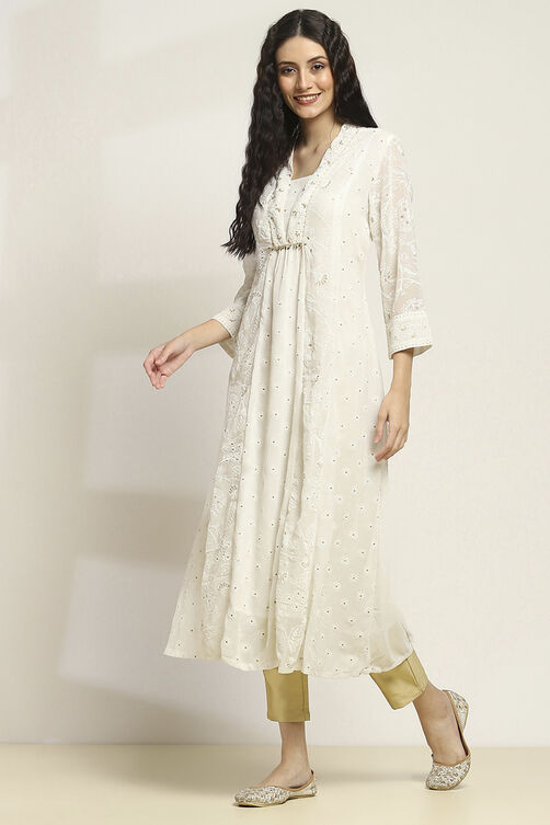 White Polyester Flared Kurta image number 2