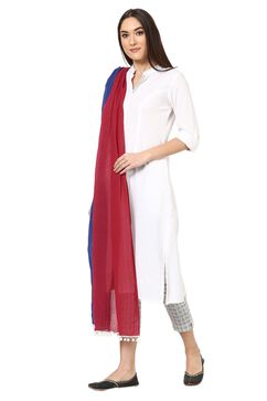 Maroon & Blue Cotton Stole image number 4
