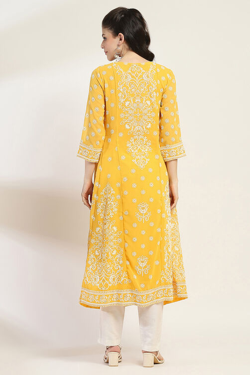 Mustard Polyester Flared Kurta image number 3