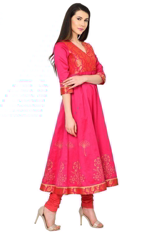 Pink Anarkali Polyester Kurta image number 3