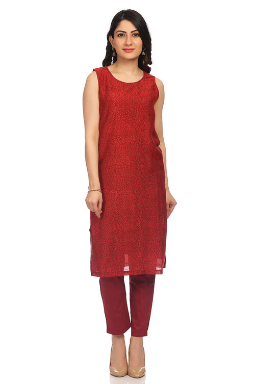 Maroon Front Open Poly Chanderi Suit Set image number 4