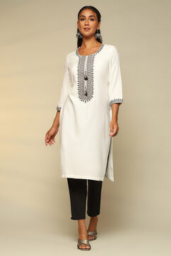 White Pashmina Straight Kurta image number 5