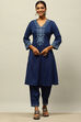 Blue Viscose Blend Straight Embroidered Kurta Palazzo Suit Set image number 0