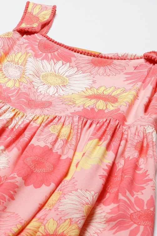 Coral Viscose Rayon Tiered Dress image number 1