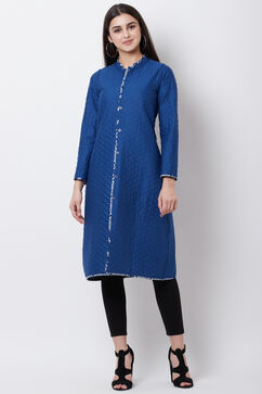 Blue Cotton And Flex A Line Jacket image number 2