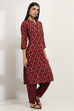 Navy Blue Cotton Blend Straight Kurta Set image number 5