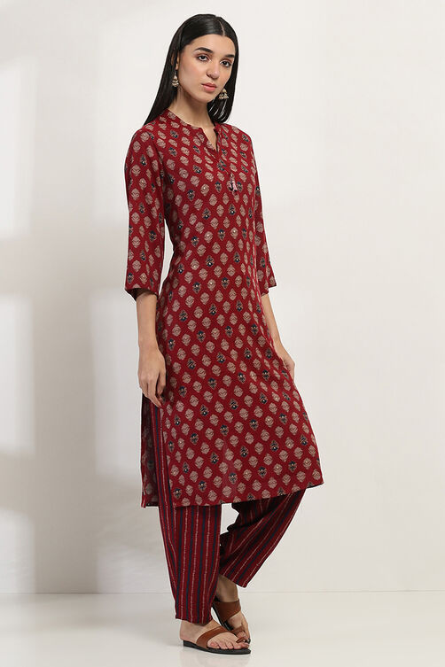 Navy Blue Cotton Blend Straight Kurta Set image number 5