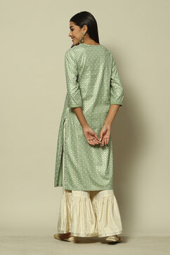 Sage Green LIVA Straight Printed Kurta image number 4