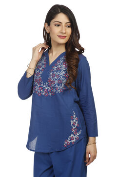 Indigo Cotton Asymmetric Kurta image number 2