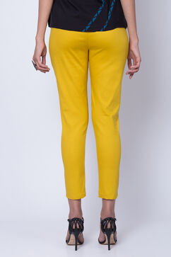 Mustard Poly Cotton Slim Pants image number 4