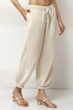 Ivory Cotton Blend Solid Pants image number 3