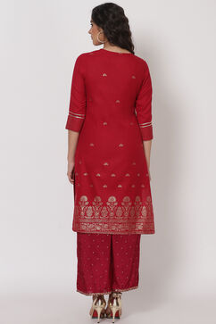 Maroon Polyster Matka Kurta image number 4