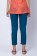 Teal Blue Poly Cotton Slim Pants image number 3